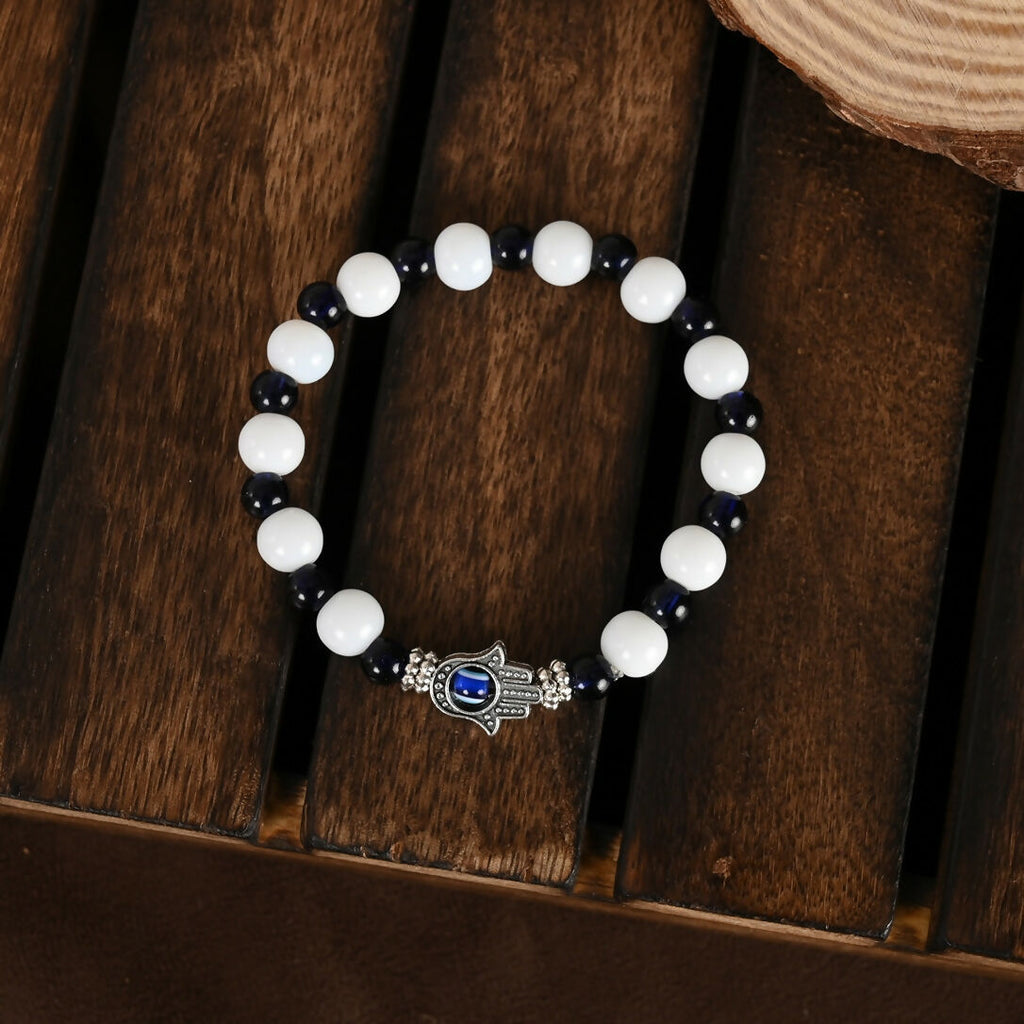 NVR Men & Women White & Black Marbel Crystal Elasticated Bracelet