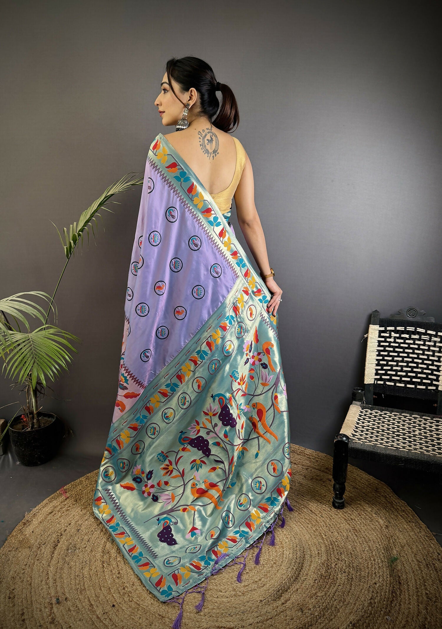 Joban Fashion Lavender Paithani Soft Silk Meenakari Saree