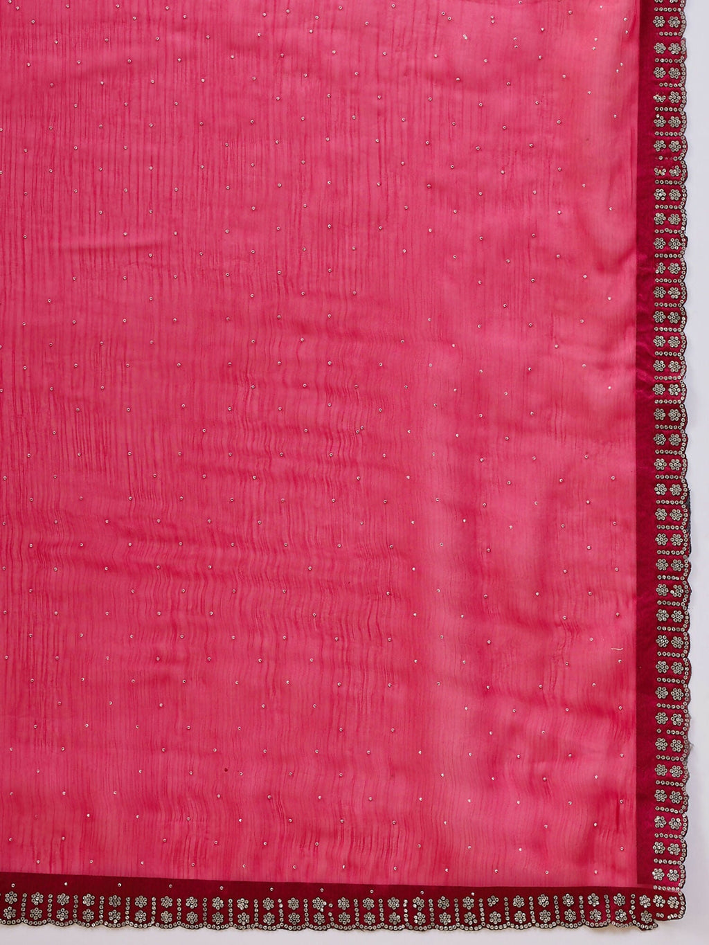 Pink Organza Swaroski Diamond Work Saree with Unstitched Blouse - Radha