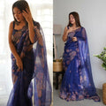Vamsee Rency Royal Blue Organza Saree
