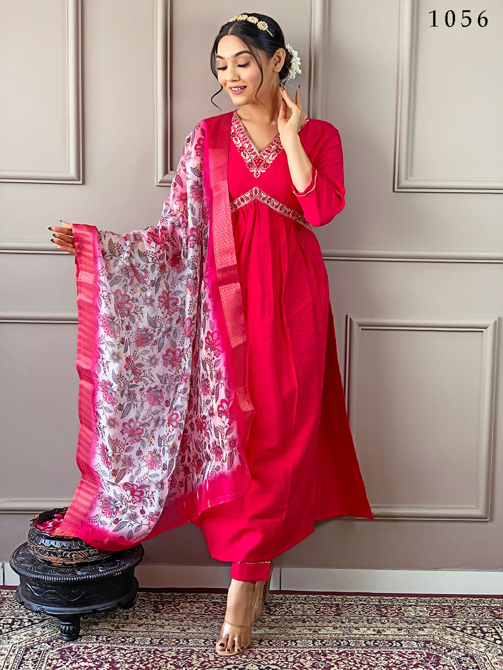 Partywear Designer Viscose Chanderi Red Stitched Suit With Dupatta - Anbazaar