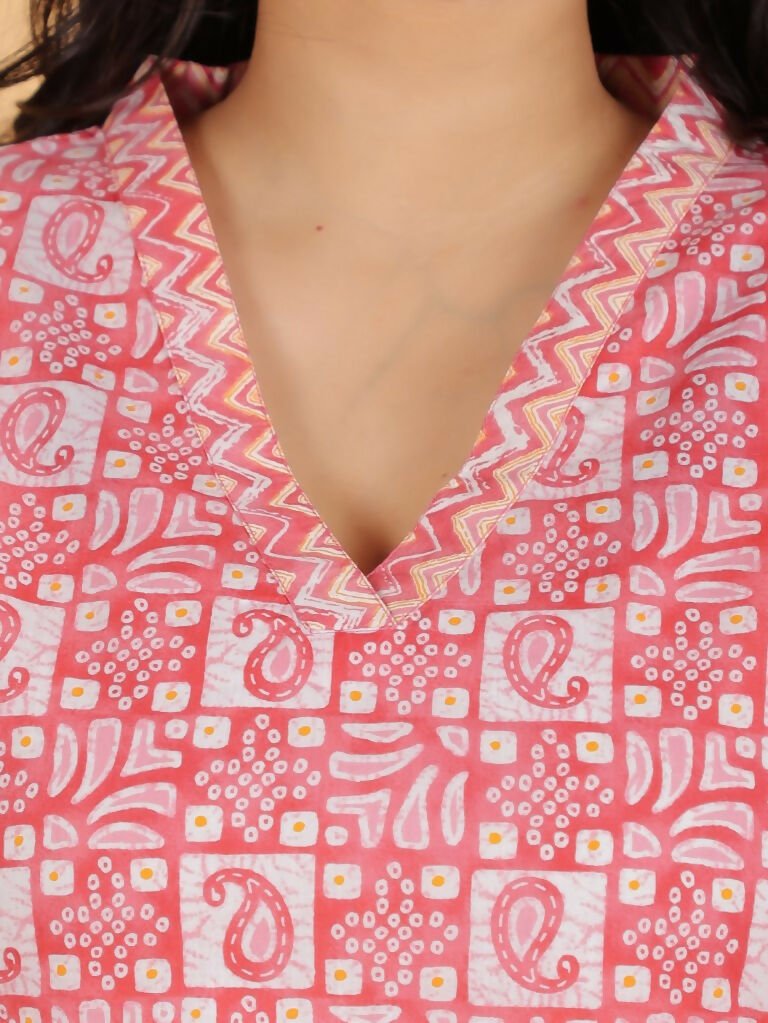 Aramya Straight Soft Cotton Abstract Print Women's Kurta - Pink