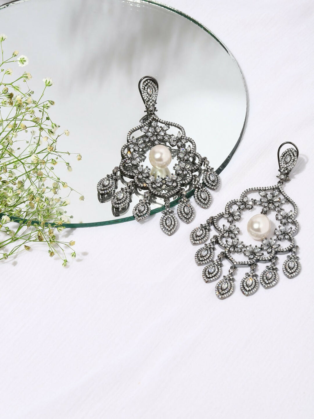 Long Chand with Pearl Drop Earrings - Ruby Raang