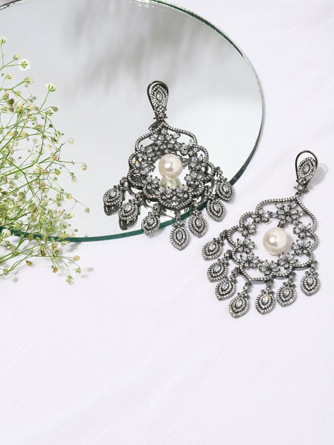 Long Chand with Pearl Drop Earrings - Ruby Raang