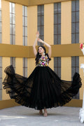 Jyoti Fashion Women's Black Sequins Thread Embroidery Faux Blooming Anarkali Dress