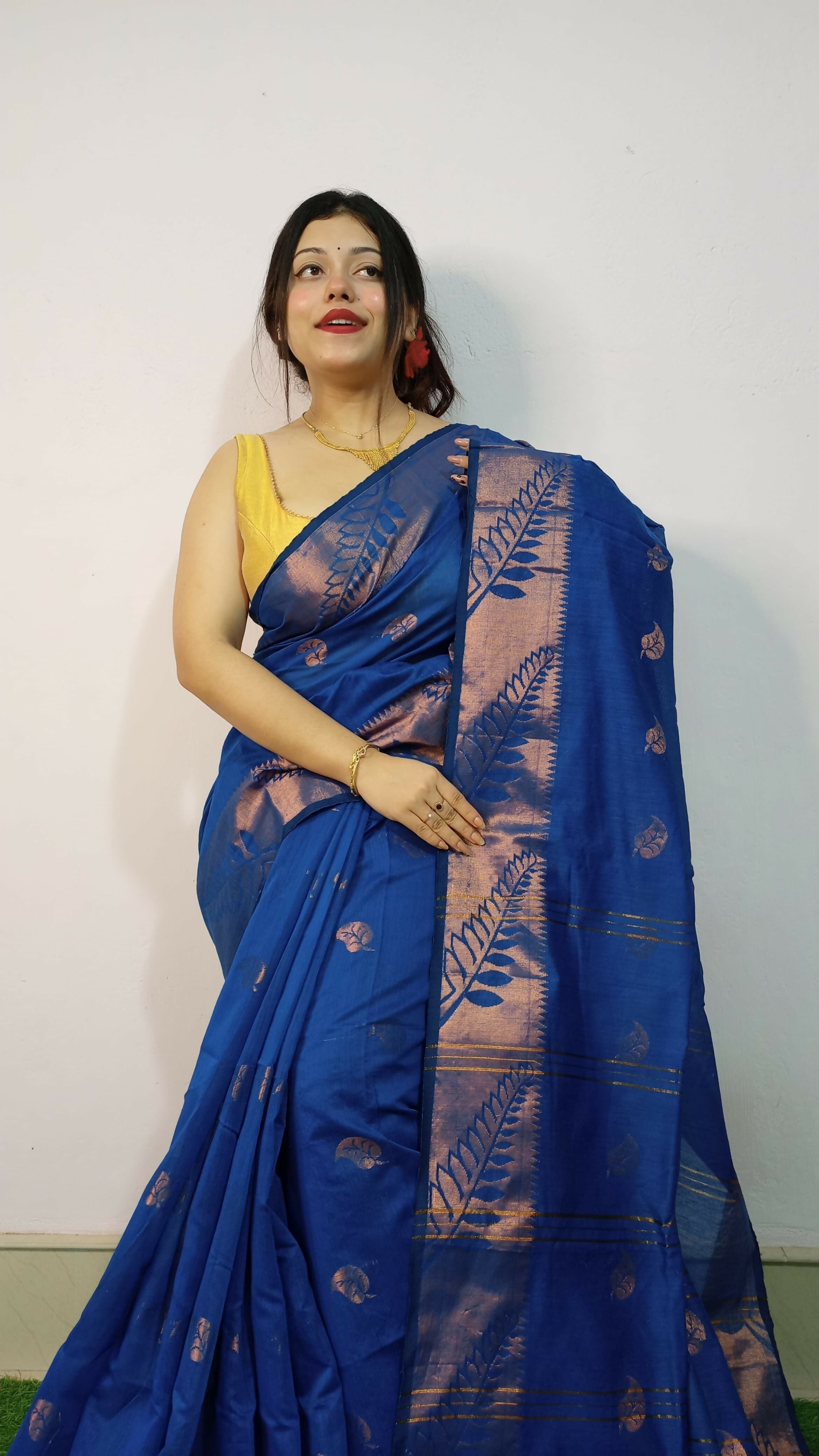 Exclusive Collection Beautiful Blue Cotton Silk Woven Handloom Saree With Running Blouse Piece
