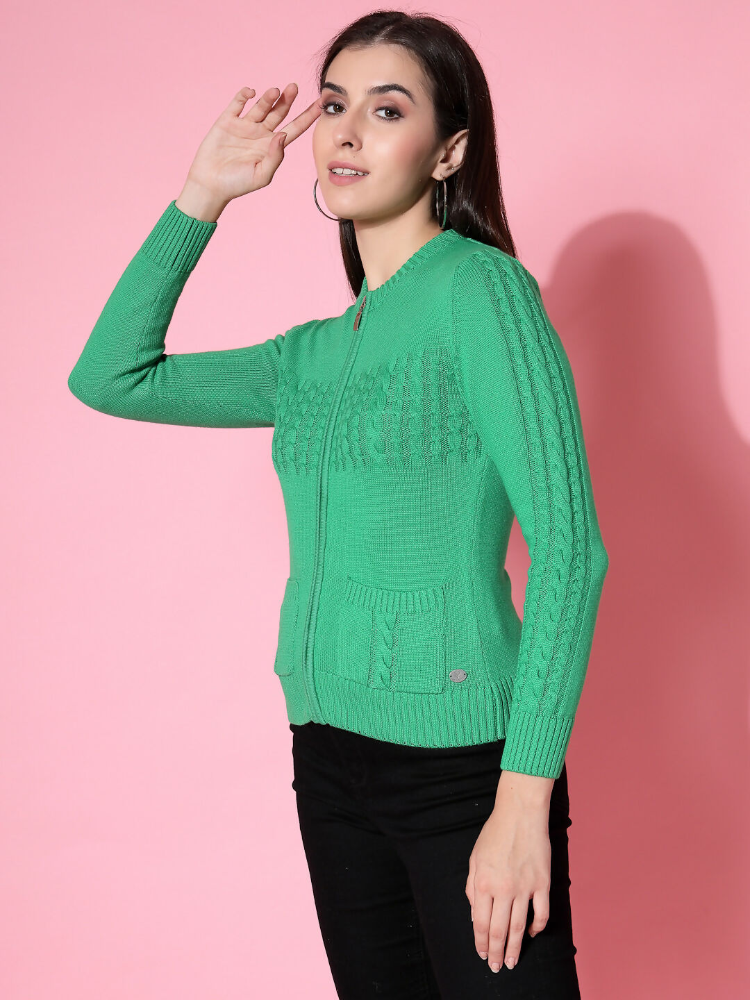 Women Winter Green Cotton Cardigan - Wool Trees