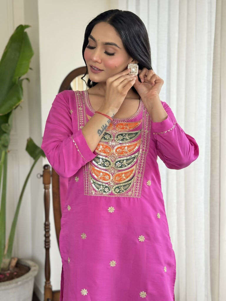 Light purple Viscose Chanderi Stitched Suit With Dupatta - Tanisha