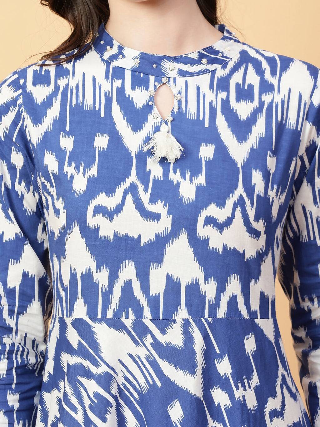 Joban Fashion Blue Cotton Printed & Hand Work Dress