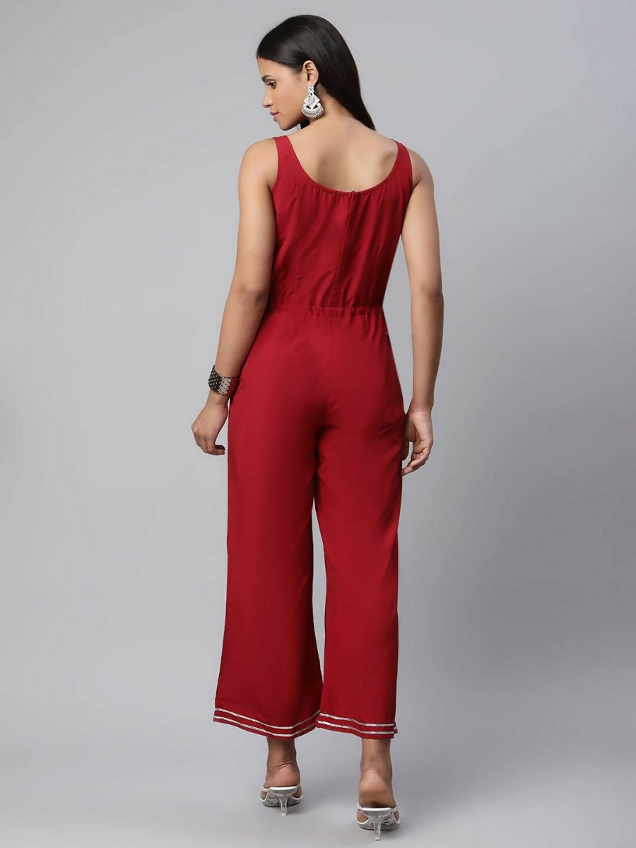Ahalyaa Womens Maroon Chiffon Printed Jumpsuit