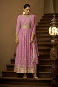 Lavender Heavy Faux Georgette Anarkali Embroidered Kurta Set - Dhvani