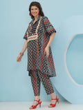 Joban Fashion Ikkat Kaftan Set - Blue Red