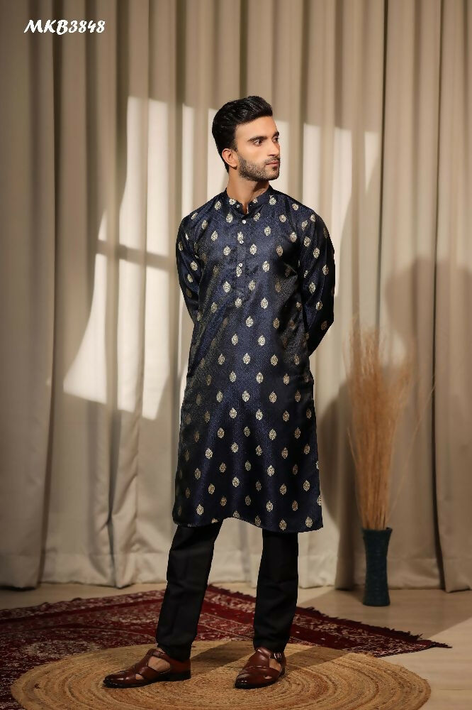 Blue Viscose Jacquard Wovon Designer Kurta Set - Mahotsav
