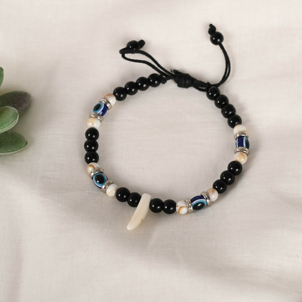 NVR Men & Women Pearl Evil Eye Adjustable Bracelet