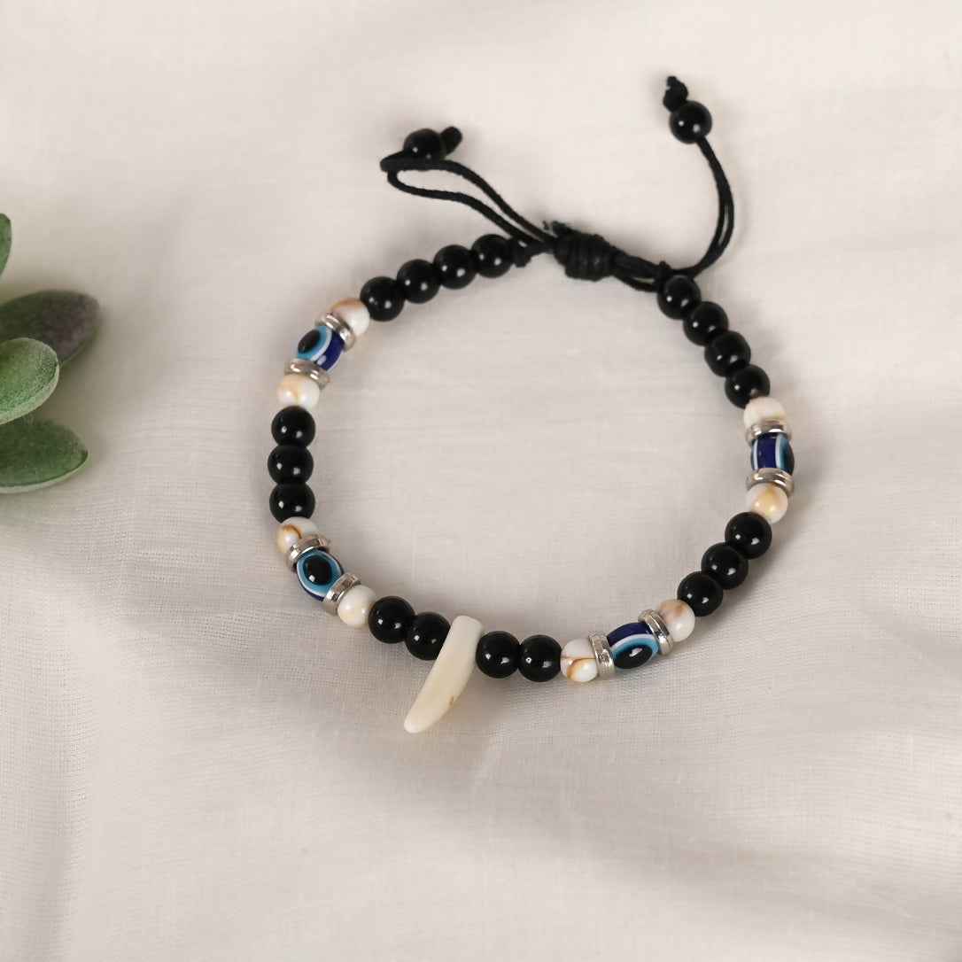 NVR Men & Women Pearl Evil Eye Adjustable Bracelet