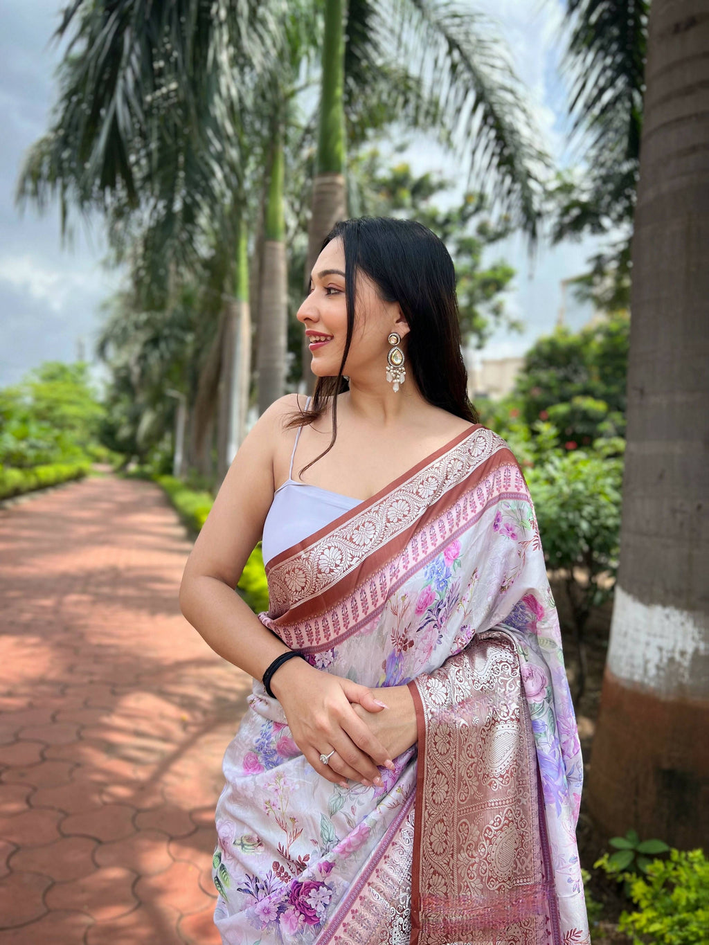 Vamsee Srivali Srivali -Brown Pure Soft Tussar Dola Satin Silk Saree