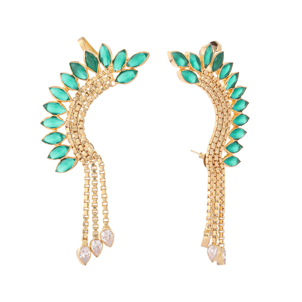 Nuyug 22K Gold Plated Faux Emerald Studded Contemporary Ear Cuff Earrings