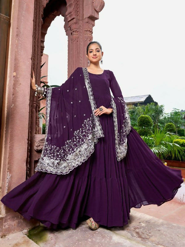 Joban Fashion Wine Readymade Kurta Set With Sequence embroidery Work
