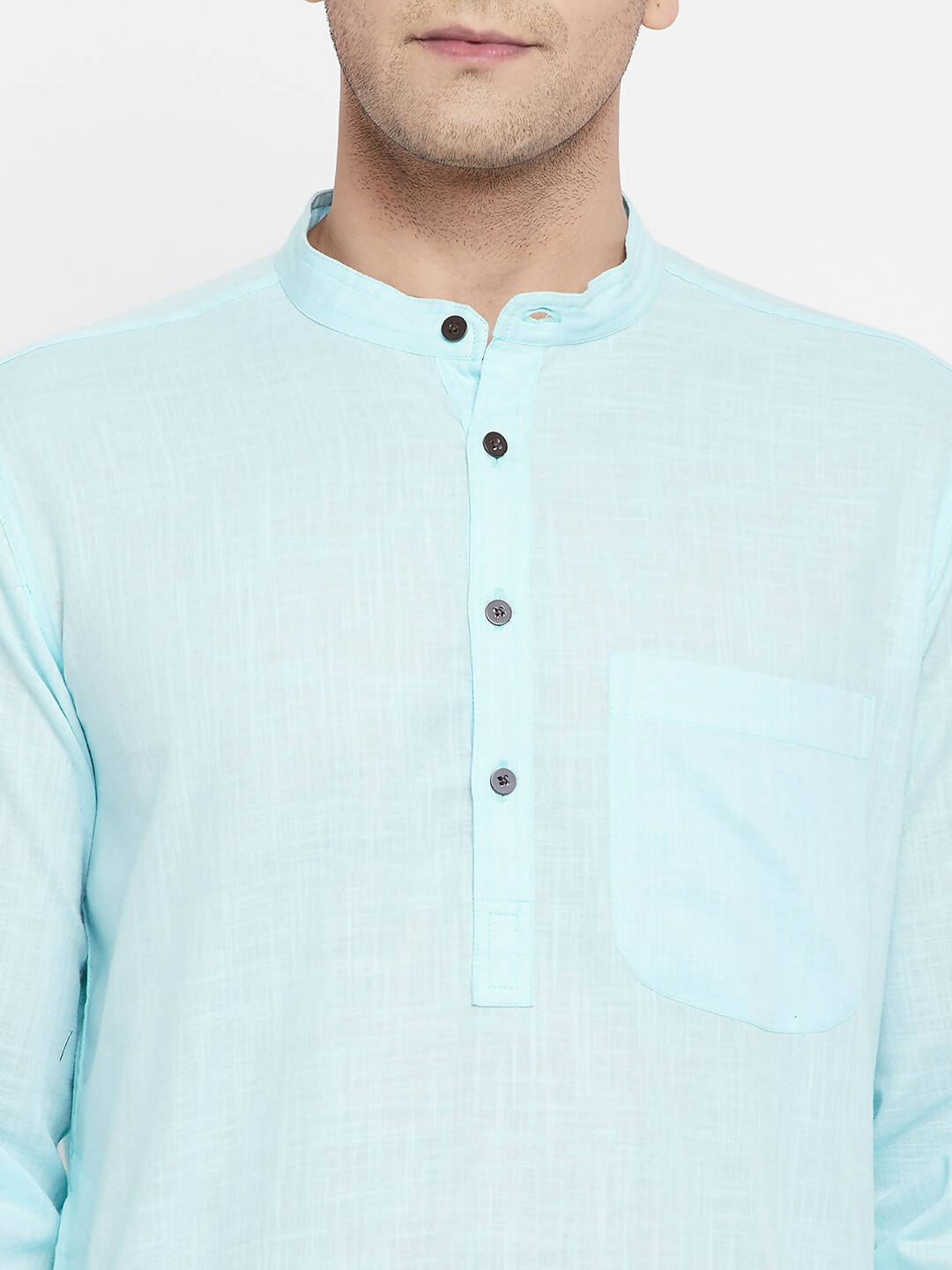 Even Apparels Pure Cotton Blue Color Men's Kurta With Band Collar