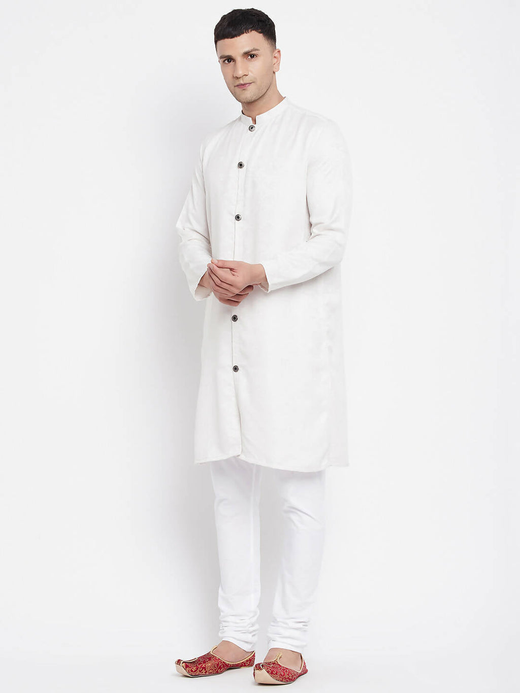 Even Apparels White Rayon Men's Sherwani Kurta With Open Front