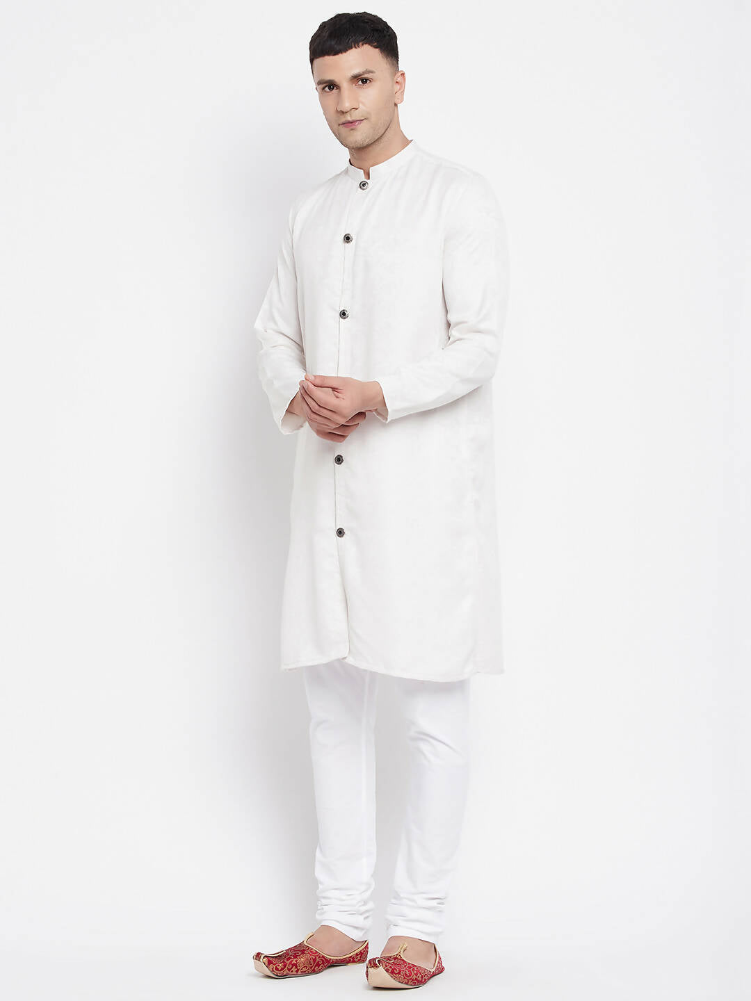 Even Apparels White Rayon Men's Sherwani Kurta With Open Front