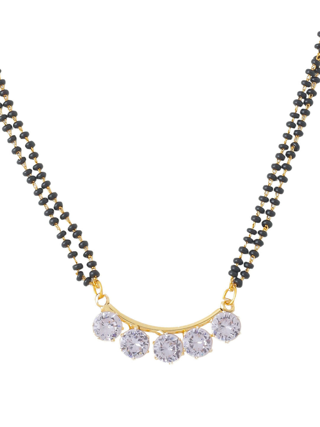 NVR Women's Set of 3 Gold-Polished CZ Stone-Studded & Beaded Mangalsutra