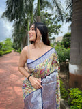 Vamsee Srivali Srivali -Navy Blue Pure Soft Tussar Dola Satin Silk Saree