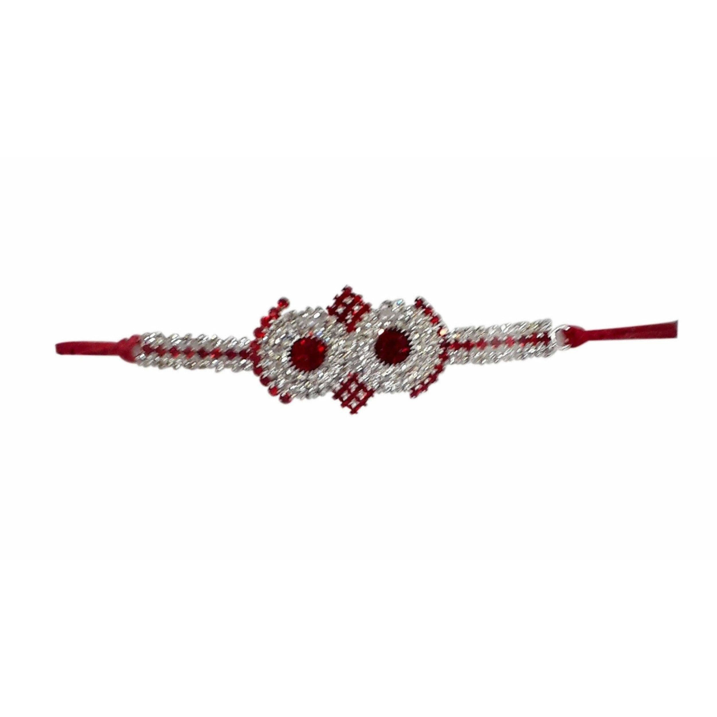 Red Kundan with White Stones Rakhi