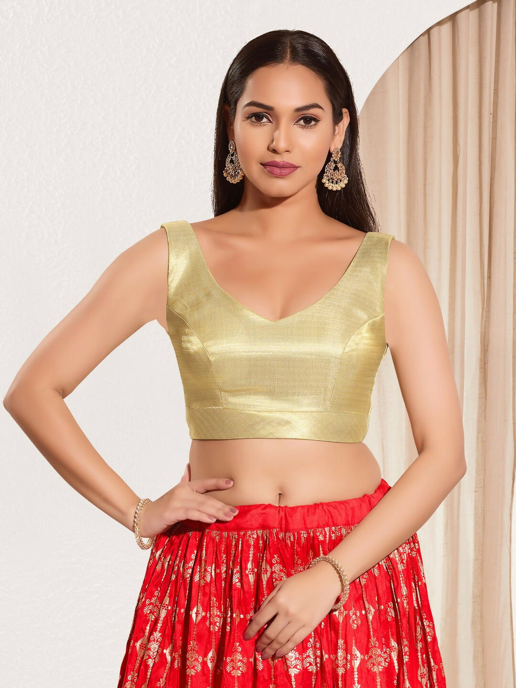 Joban Fashion Rose Gold Mulberry Silk Padded Blouse With Sweetheart Neck Sleeveless