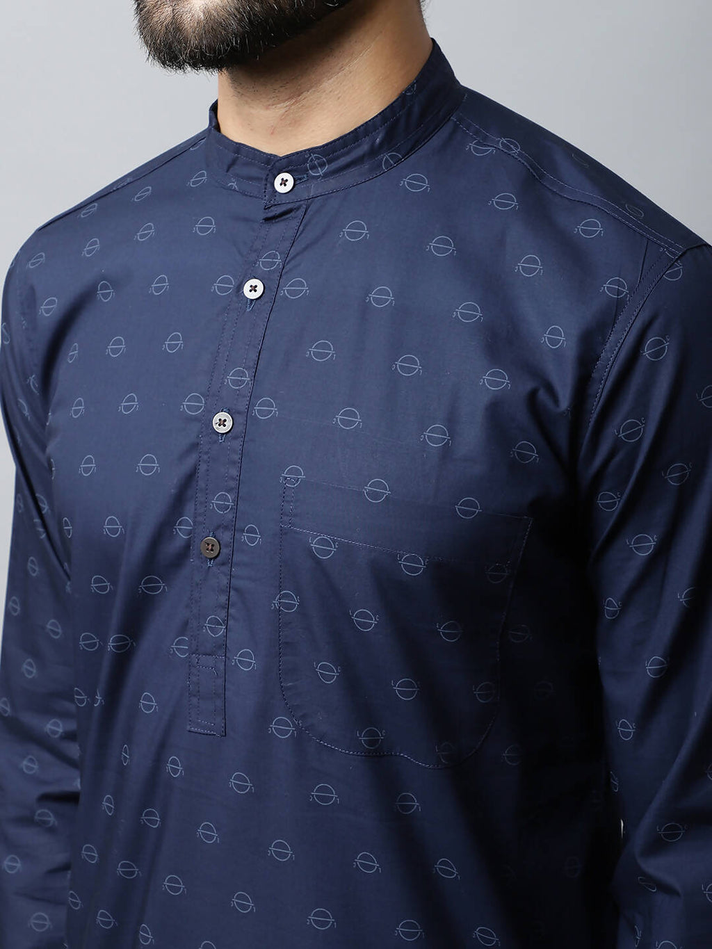 Even Apparels Navy blue Color Pure Cotton Men's Kurta With Band Collar (PRT1184-NVC)