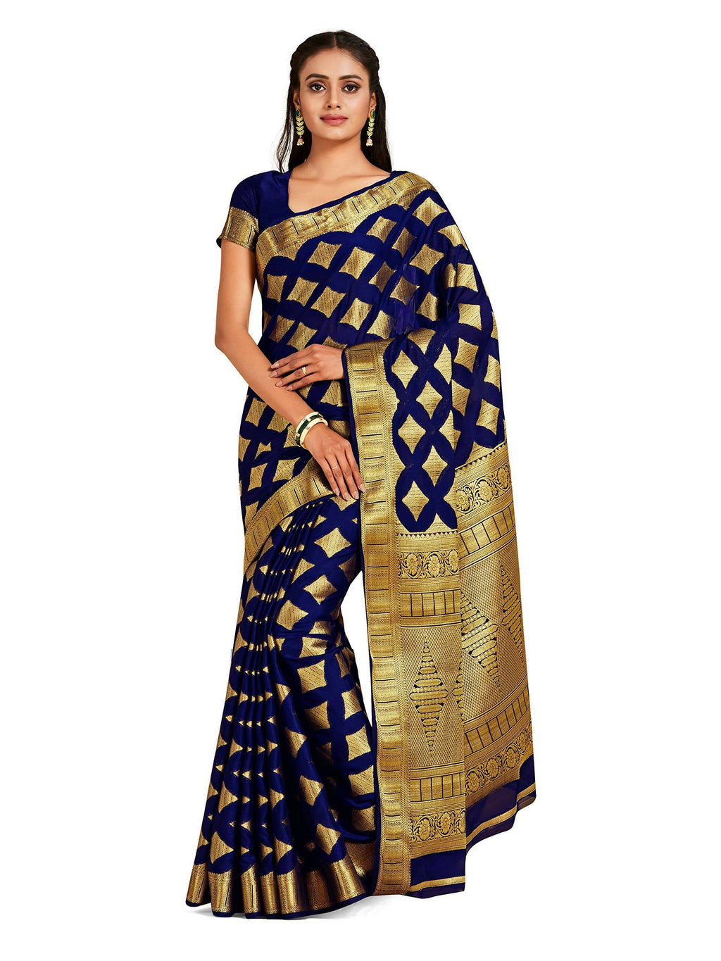 Mimosa Women's Mysore Silk Crepe Dark Blue Saree