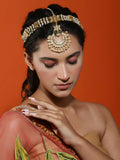 Gold-Polished White Kundan-Studded Pearl Beaded Matha Patti - Ruby Raang
