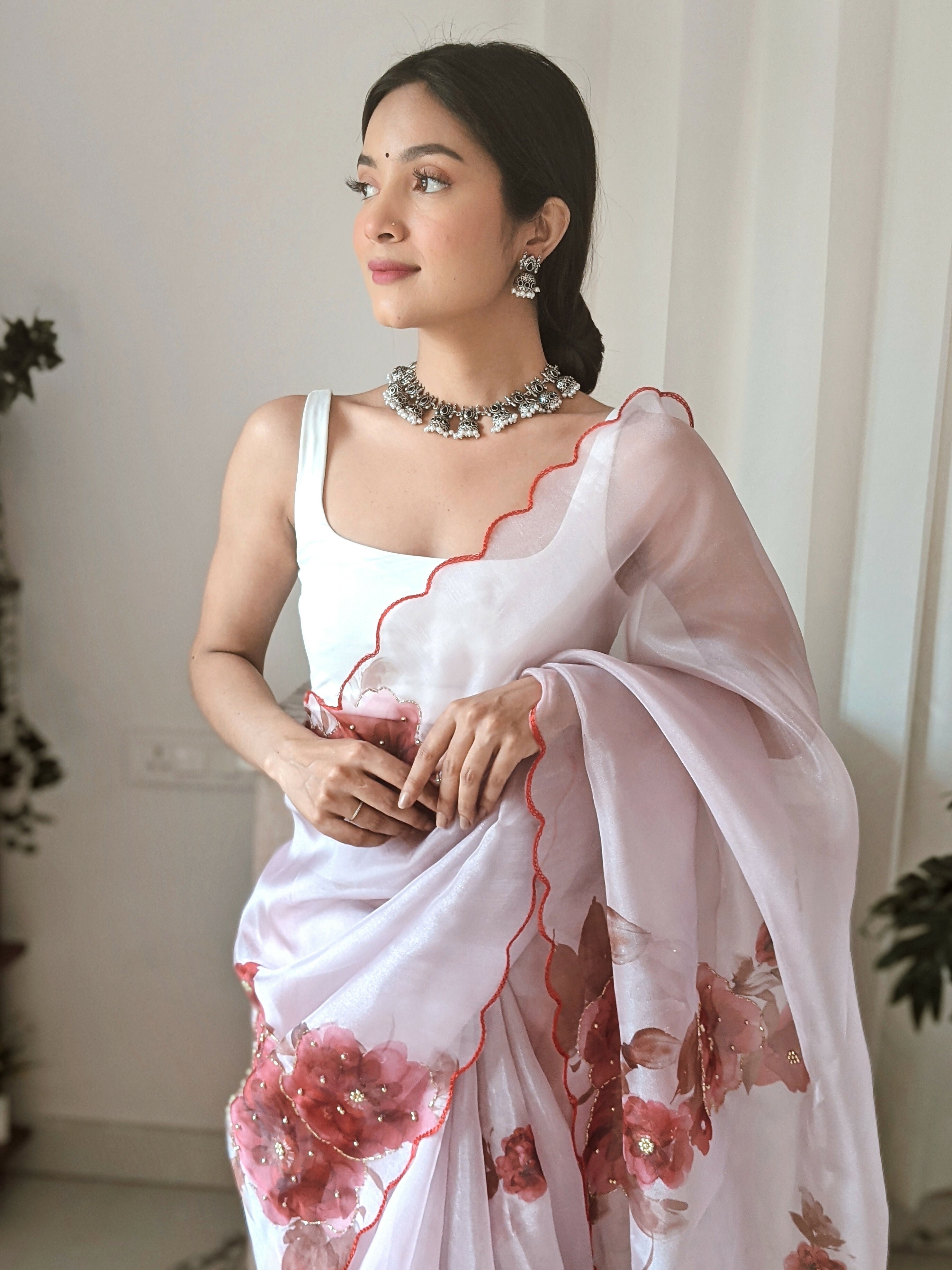 Vamsee Pinki Khatali Pink Organza Saree