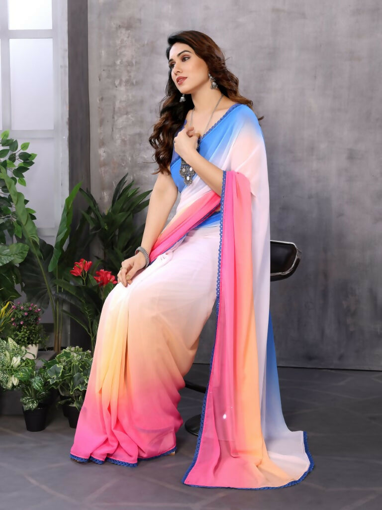 Partywear Designer Multi Georgette Fancy Saree - Satrangi