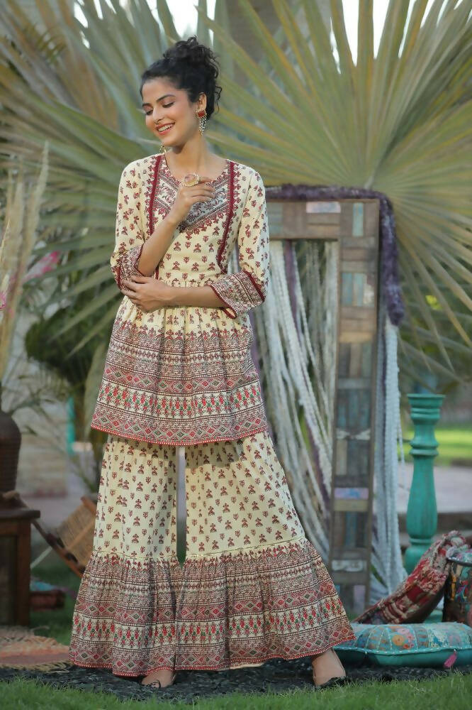 Juniper Women Cream Cambric Printed A-Line Tunic