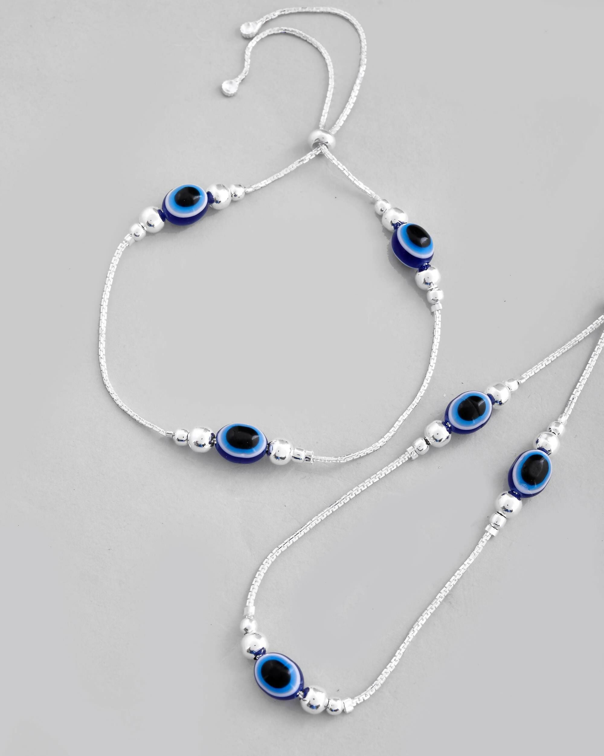 VOJ Set of 2 Silver Plated Evil Eye Anklet
