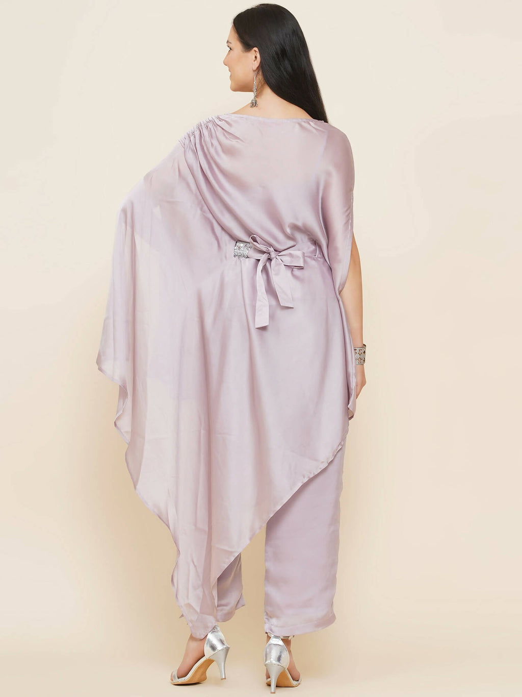 Women Republic Lavender Georgette Assymetical Kurta With Palazzo