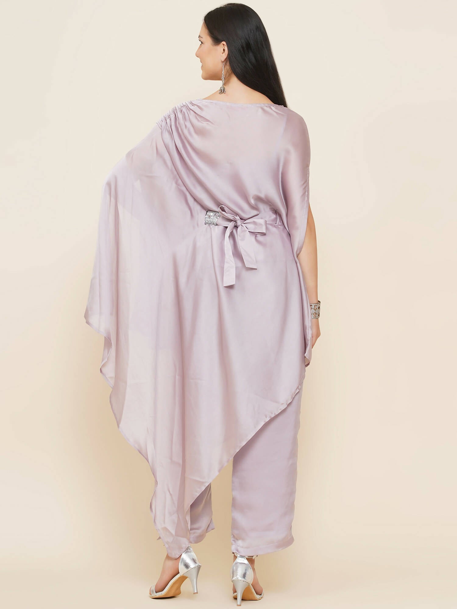 Women Republic Lavender Georgette Assymetical Kurta With Palazzo