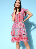 InWeave Women's Soft Pink Tiered Short Dress