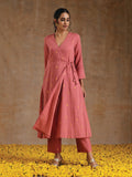 trueBrowns Blush Gold Cotton Angrakha Kurta Set
