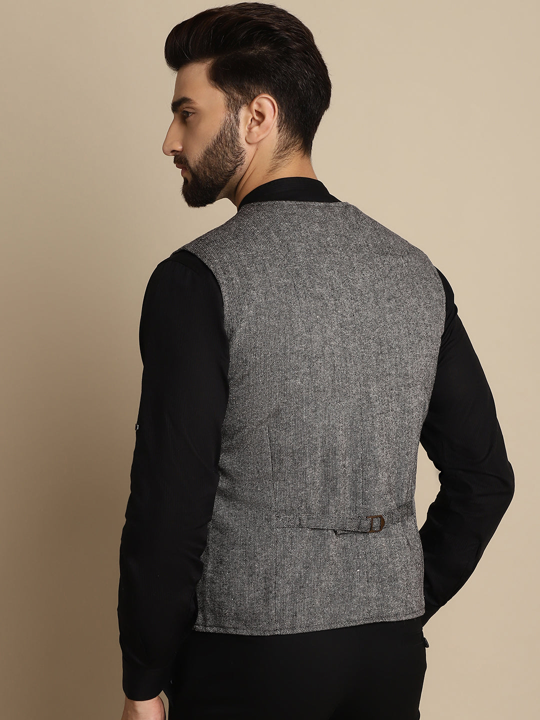 Even Apparels Men's Black Woolen Waistcoat With Patch Pocket