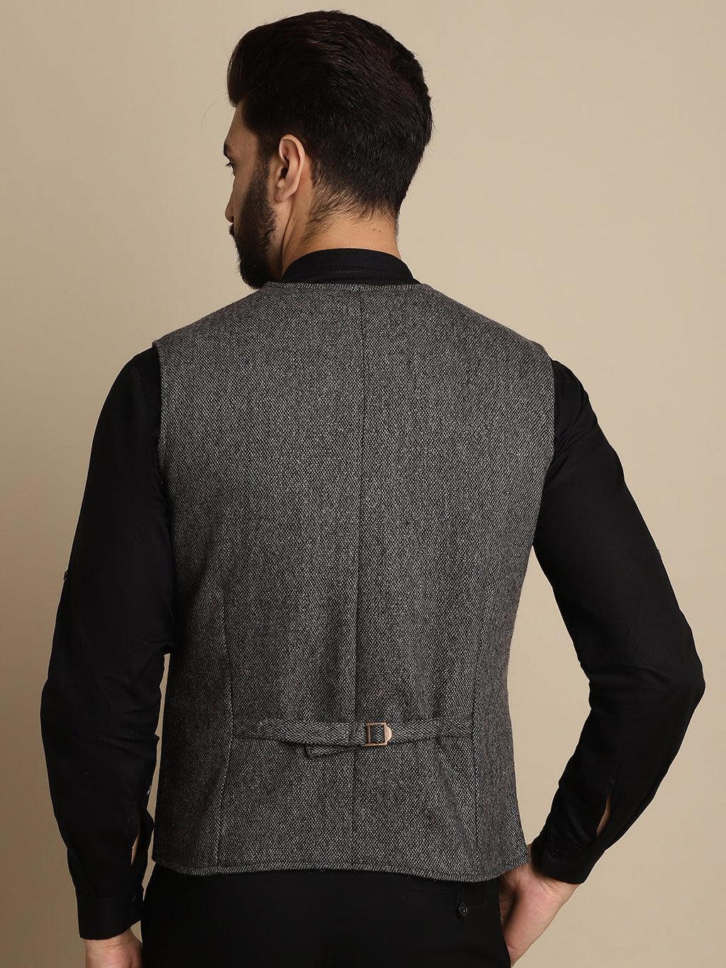 Even Apparels Men's Grey Woolen Waistcoat With Patch Pocket