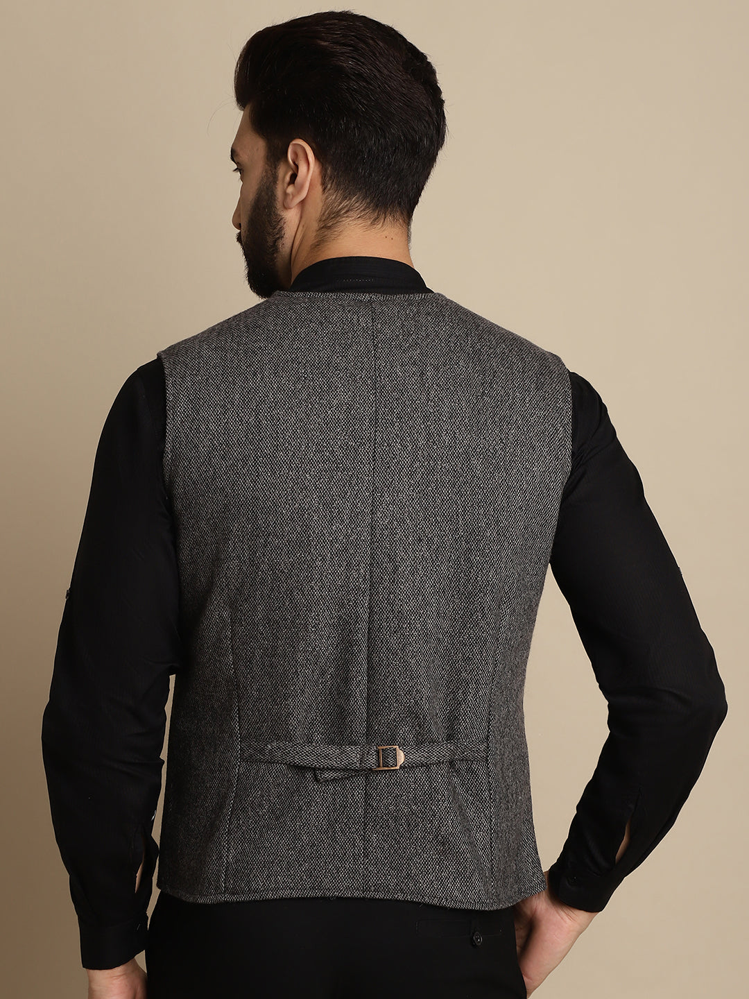 Even Apparels Men's Grey Woolen Waistcoat With Patch Pocket