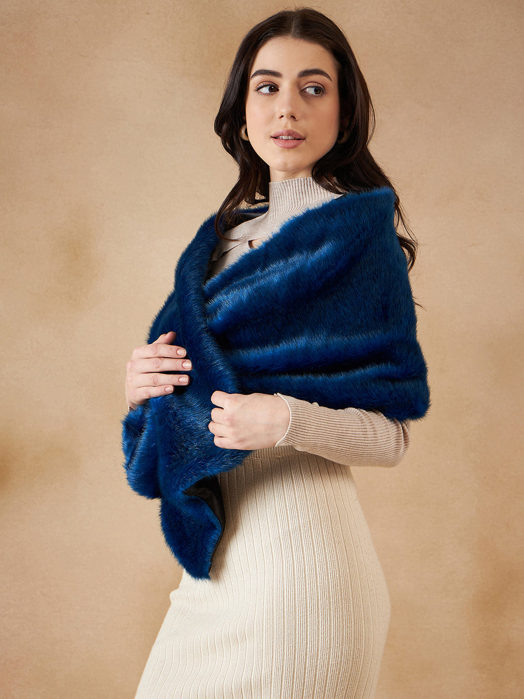 InWeave Women's Royal Blue Long Faux Fur Cape