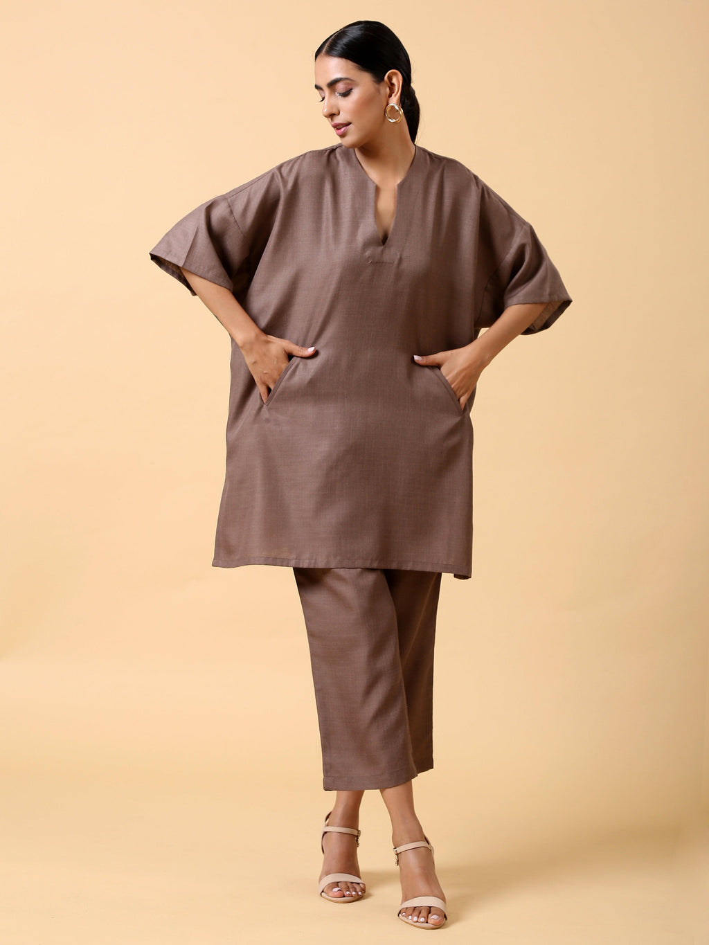 trueBrowns Cotton Linen Burnt Brown Boxy Fit Co-Ord Set