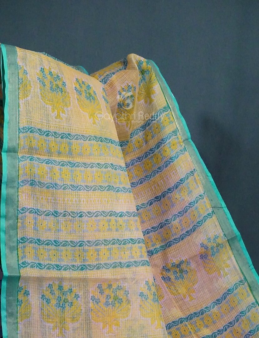 Magenta Pink And Mint Green Block Print Pure Kota Cotton Saree By Gayathri Reddy Designer Studio