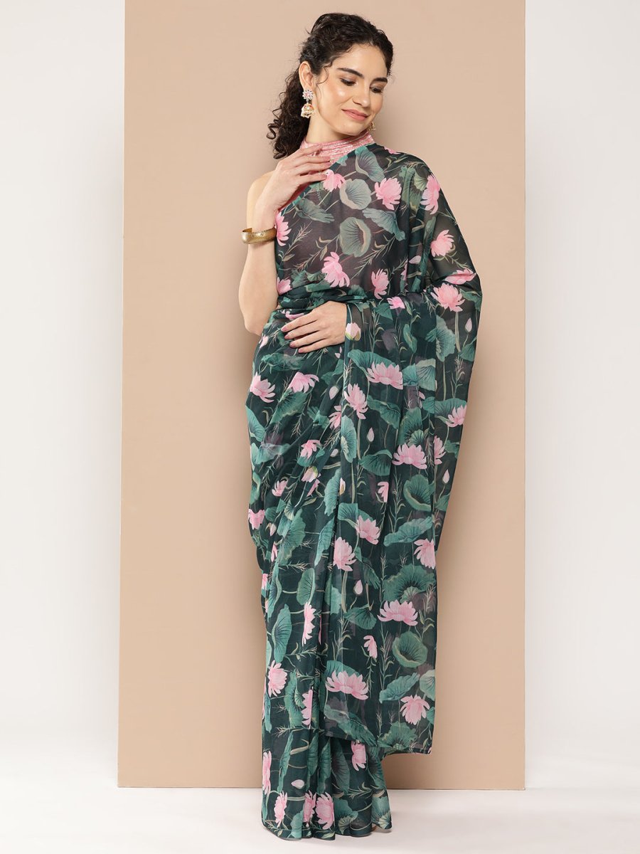Ahalyaa Floral Poly Chiffon Saree