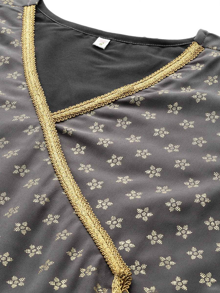 Ahalyaa Women Grey Floral Empire Kurta with Palazzos