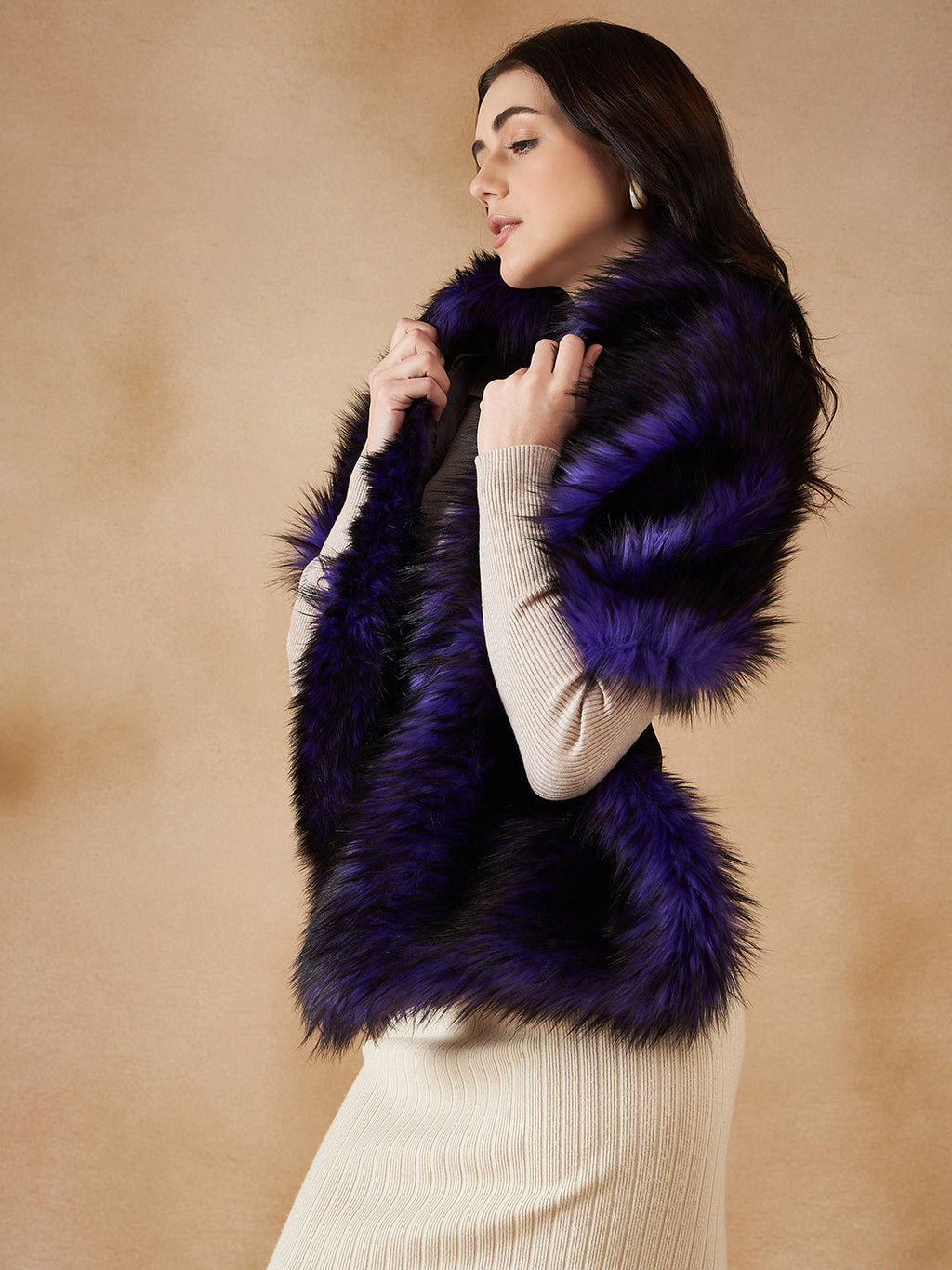 InWeave Purple Black Faux Fur Cape