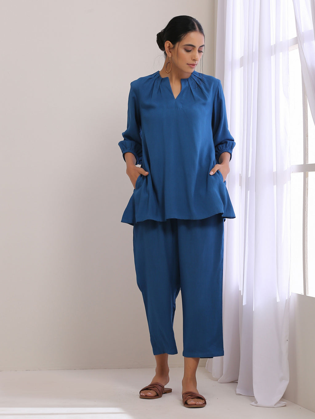 trueBrowns Classic Blue Dobby Pleated Co-Ord Set